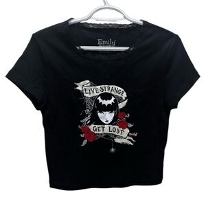 Dolls Kill Y2K grunge punk emo lace black graphic cropped top size: M